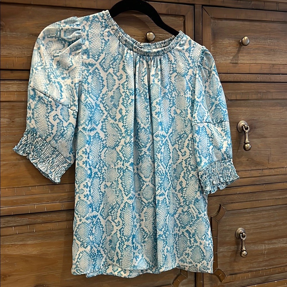 Current Air Blue and White Smocked Blouse